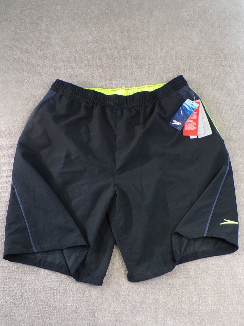 Speedo Swim Trunks Black Neon Green Size Large NWT